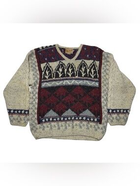 Vintage Woolrich Rugged Sweater Mens L Multicolor Nordic Chunky Knit Aztec